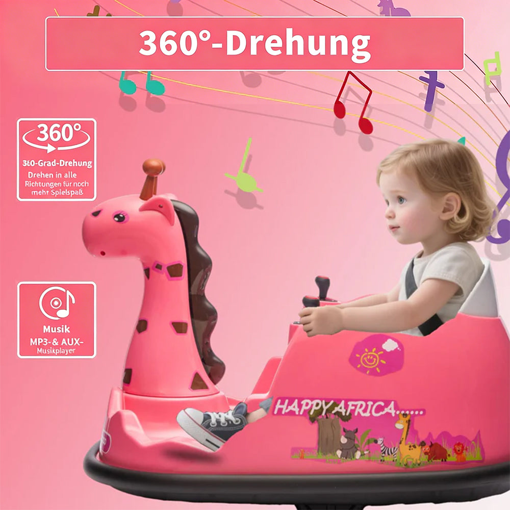 Garvee Elektro-Autoscooter für Kinder 360° Drehung Giraffe Design Pink mit LED für Kinder ab 2 Jahren