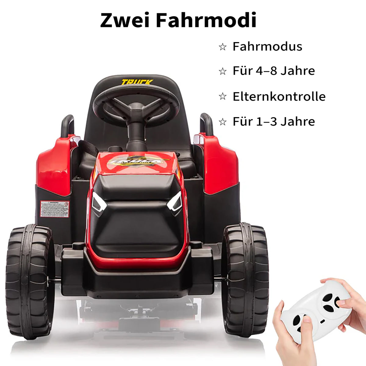 Garvee Kinder Elektrotraktor 12V, Doppelmotor, abnehmbarer Anhänger, Selbstfahrmodus und Eltern-Fernbedienung, LED-Licht und Musik, ab 3 Jahren