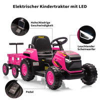 Garvee Kinder-Elektrotraktor 12 V mit Doppelmotor, 2 Geschwindigkeiten, LED-Licht, Hupe und Traktorengeräuschen, Aufsitzfahrzeug für Garten und Hof, ab 3 Jahren