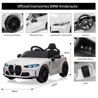 Garvee BMW M4 Kinder Elektroauto 12V, lizenzierter Elektro-Sportwagen mit Fernbedienung, Sicherheitsgurt, LED, USB/SD/Bluetooth, für Kinder 3–8 Jahre, Weiß