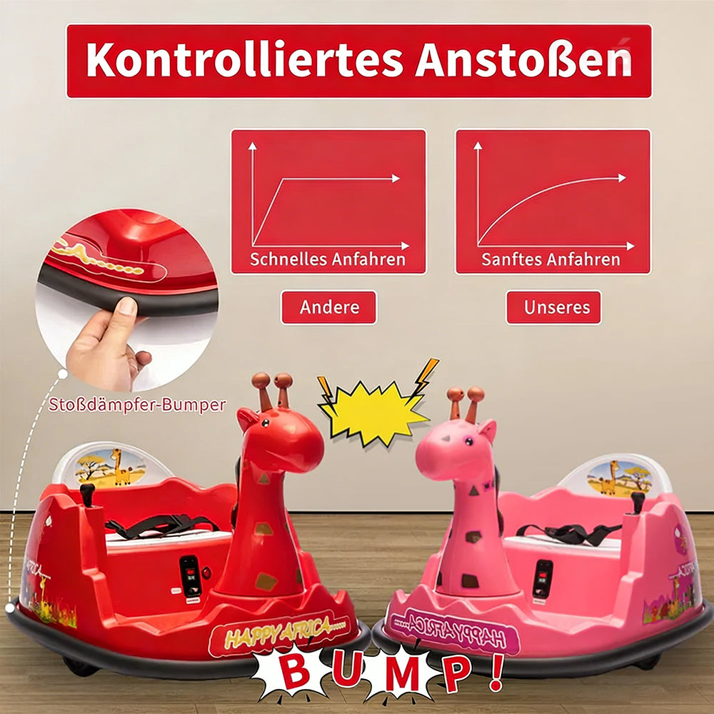 Garvee Elektro-Autoscooter für Kinder 360° Drehung Giraffe Design Rot mit LED für Kinder ab 3 Jahren