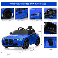 Garvee BMW M4 Kinder Elektroauto 12V, lizenzierter Elektro-Sportwagen mit Fernbedienung, Sicherheitsgurt, LED, USB/SD/Bluetooth, für Kinder 3–8 Jahre, Blau
