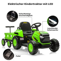 Garvee Kinder-Elektrotraktor 12 V mit Doppelmotor, 2 Geschwindigkeiten, LED-Licht, Hupe und Traktorengeräuschen, Aufsitzfahrzeug für Garten und Hof, ab 3 Jahren