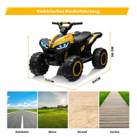 Garvee 12V Kinder-Quad, elektrisches ATV für Kinder mit Musikfunktion, Hupe und LED-Scheinwerfern, 83 × 53 × 56 cm, für Kinder von 3 bis 8 Jahren, Gelb