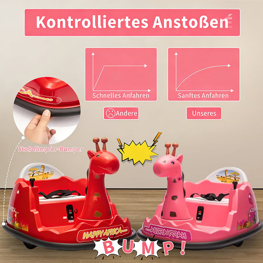 Garvee Elektro-Autoscooter für Kinder 360° Drehung Giraffe Design Pink mit LED für Kinder ab 2 Jahren