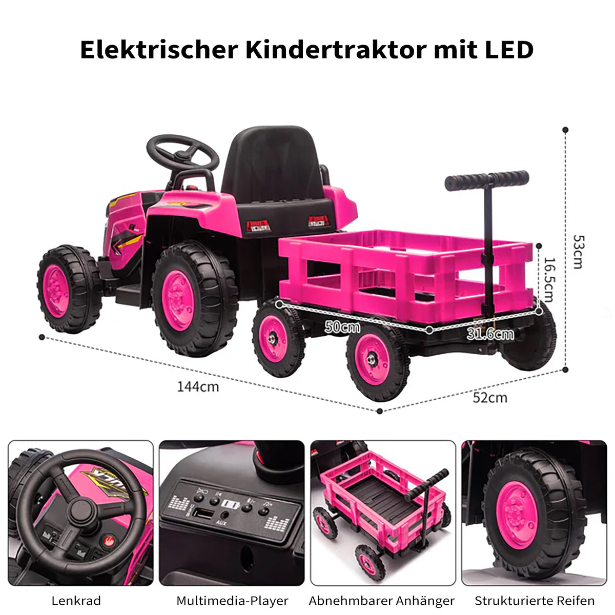 Garvee Kinder-Elektrotraktor 12 V mit Doppelmotor, 2 Geschwindigkeiten, LED-Licht, Hupe und Traktorengeräuschen, Aufsitzfahrzeug für Garten und Hof, ab 3 Jahren