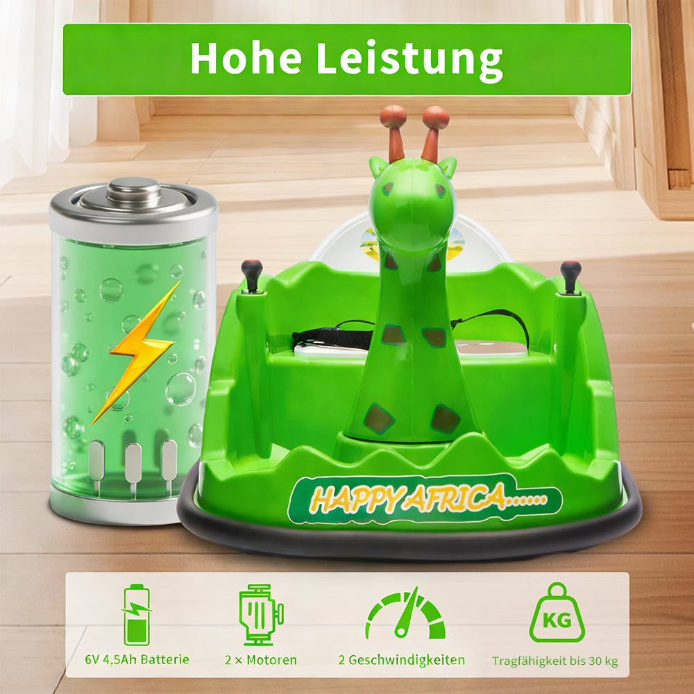 Garvee Elektro-Autoscooter für Kinder 360° Drehung Giraffe Design Grün mit LED für Kinder ab 2 Jahren