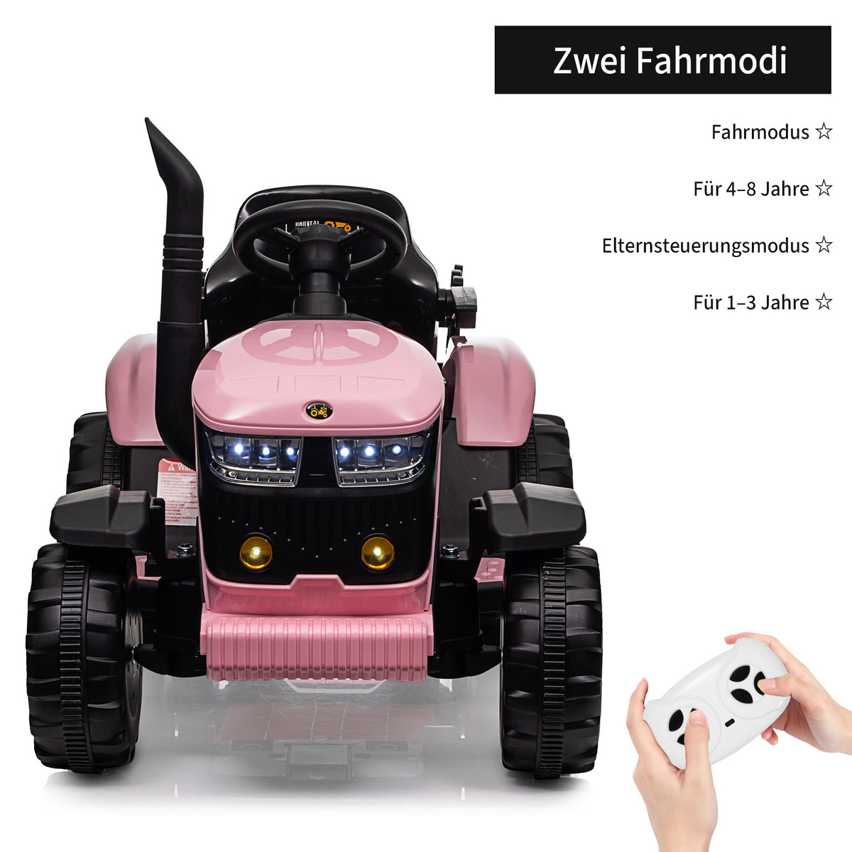 Garvee Kinder-Elektrotraktor 12 V mit abnehmbarem Anhänger, 2 × 35 W Motoren, Selbstfahrmodus und Eltern-Fernbedienung, LED-Licht und Musik, ab 3 Jahren