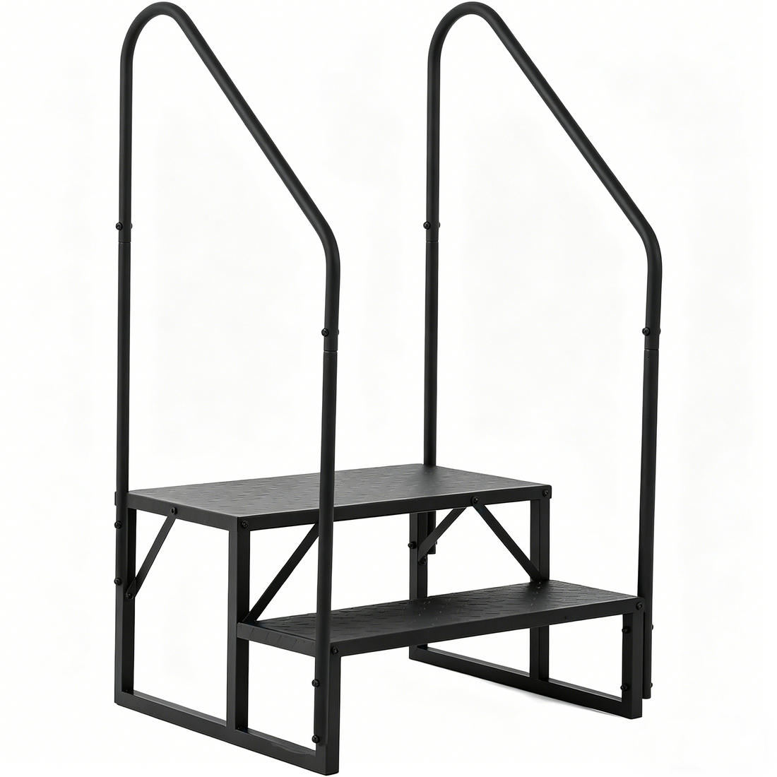 Garvee Wohnmobil Treppe 2 Stufen mit Handlauf, 300 Kg Tragkraft, Rutschfest, Stahl, Tragbar