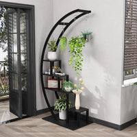 Garvee Pflanzenregal 2er Set, Halbmond Blumenständer mit 5 Ebenen je Regal, Metall Pflanzenständer mit 6 Haken, 142 × 60 × 40 cm, für Wohnzimmer und Balkon