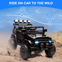 Garvee Schwarz Kinder Elektroauto Geländewagen 12V mit Fernbedienung, 2-Sitzer, 5 km/h, Musik & LED-Lichter, 3-5 Jahre