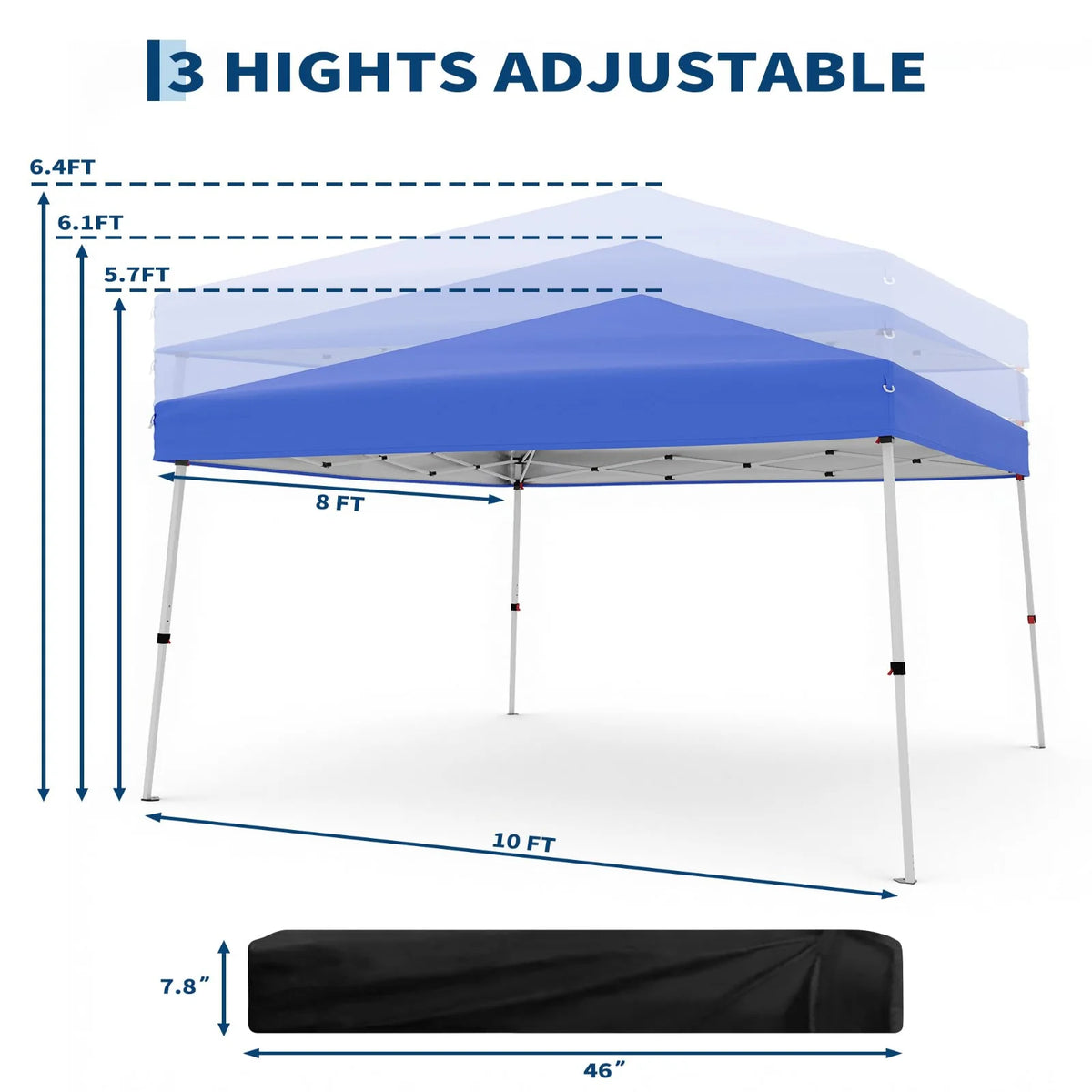 Garvee Faltpavillon 3 × 3 m, Pop-up Pavillon mit UPF 50+ Sonnenschutz, 210D Oxford-Dach, höhenverstellbarem Stahlrahmen & Tragetasche, Blau