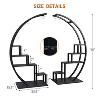Garvee Pflanzenregal 2er Set, Halbmond Blumenständer mit 5 Ebenen je Regal, Metall Pflanzenständer mit 6 Haken, 142 × 60 × 40 cm, für Wohnzimmer und Balkon