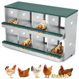 Garvee 2-stöckiges Legenest für Hühner, 8 Fächer, Hühnernistkasten aus verzinktem Stahl mit Eierauffangschale & Lüftungslöchern, für Hennen & Geflügel - Grün