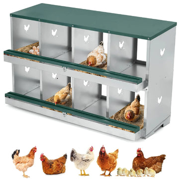 Garvee 2-stöckiges Legenest für Hühner, 8 Fächer, Hühnernistkasten aus verzinktem Stahl mit Eierauffangschale & Lüftungslöchern, für Hennen & Geflügel