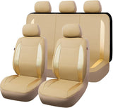 Garvee Autositzbezüge 9-teiliges Komplettset aus PU-Kunstleder, universelle Sitzbezüge für Vorder- & Rücksitze mit 6 Kopfstützenbezügen für PKW, SUV, Kombi & Van - Beige