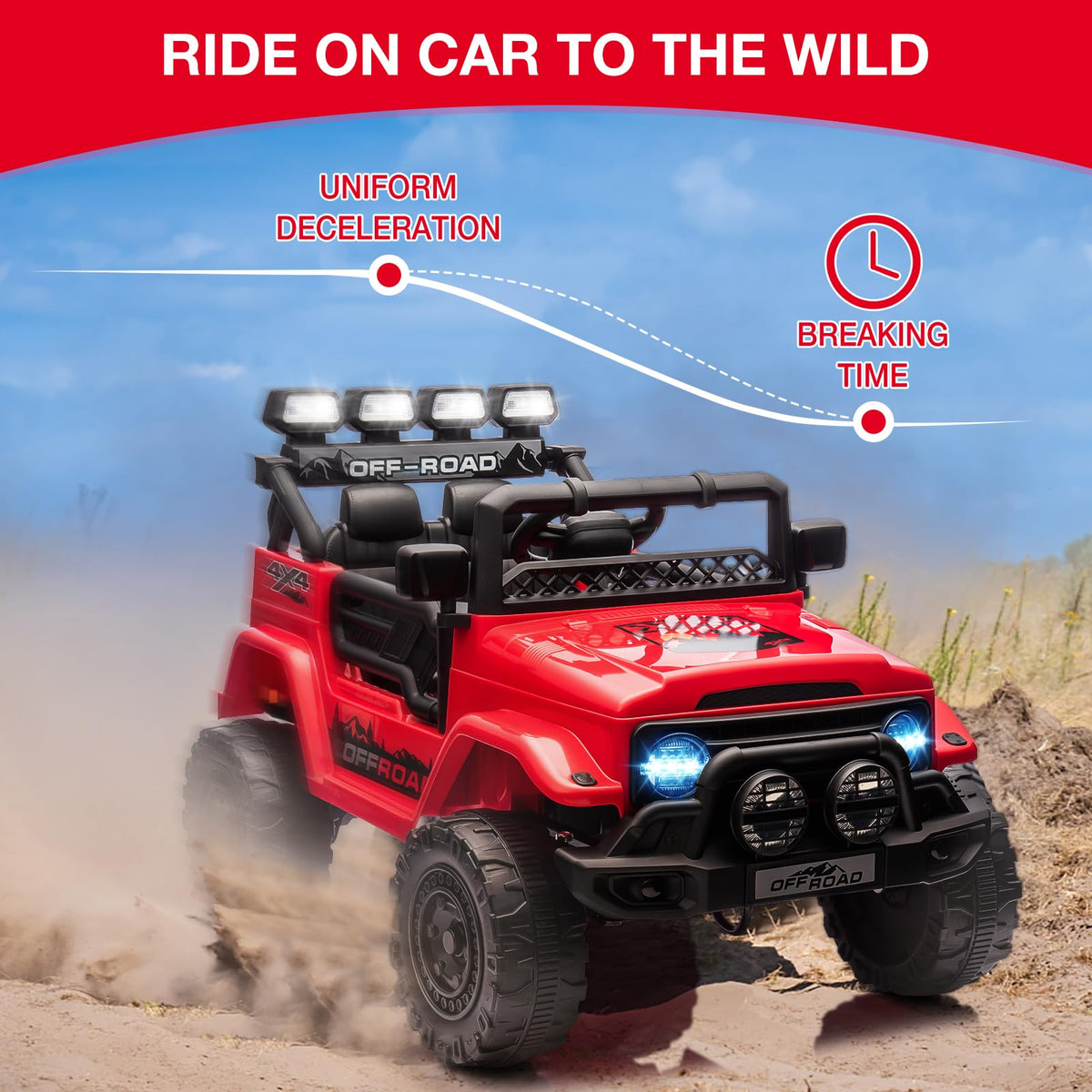 Garvee Rot Kinder Elektroauto Geländewagen 12V mit Fernbedienung, 2-Sitzer, 5 km/h, Musik & LED-Lichter, 3-5 Jahre