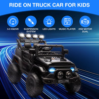 Garvee Schwarz Kinder Elektroauto Geländewagen 12V mit Fernbedienung, 2-Sitzer, 5 km/h, Musik & LED-Lichter, 3-5 Jahre