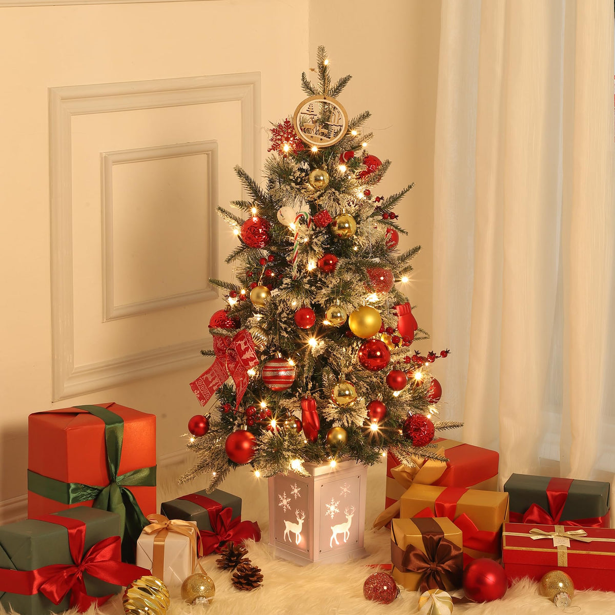 Garvee Weihnachtsbaum künstlich 1 Stück – 3ft, 78 Faseroptik LED, 8 Lichtmodi, Elch-Basis