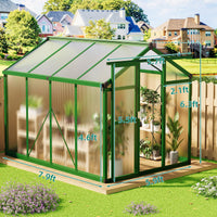 Garvee Aluminium-Gewächshaus 241 × 180 × 192 cm, Gartengewächshaus mit 720 g/m² Polycarbonatplatten, Schiebetür, Dachfenster mit Aluminiumstütze, Regenrinne & Bodenankern, Grün