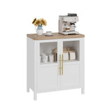 Garvee Küchenschrank 73 x 40 x 86 cm Weiß mit Glastüren, Landhaus Sideboard mit verstellbarem Einlegeboden, Aufbewahrungsschrank für Küche und Esszimmer - Weiß