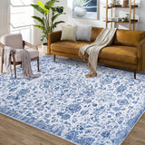 Garvee Waschbar 160 x 230 cm Vintage-Blumenmuster Im Landhausstil Blau