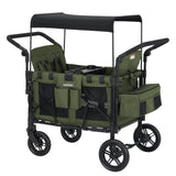 Garvee Bollerwagen für 4 Kinder, faltbar mit Sitzen, 5-Punkt-Gurten, verstellbarem Sonnendach, 360°-Rädern, Snack-Ablage & Stauraum - Grün
