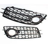Garvee Wabengrill Set für Audi A4 B8 2008–2012, Kühlergrill aus ABS mit Nebelscheinwerfer-Blenden & schwarzen Zierringen, Hochglanz Schwarz