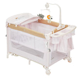 Garvee Baby Reisebett 4 in 1 mit Laufstall, faltbares Babybett mit Wickelauflage, Schaukelsitz, Schlafaufsatz, Rollen mit Bremsen und Tragetasche, 102 × 72 cm - Weiß