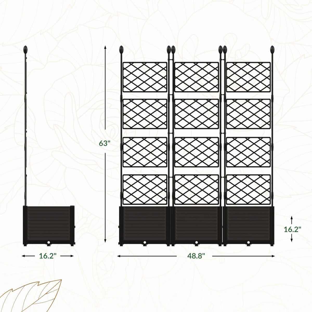 Garvee Hochbeet 3-Teilig Mit Rankgitter, Kunststoff, Windfest, Für Balkon & Garten, 127×160 cm, Schwarz