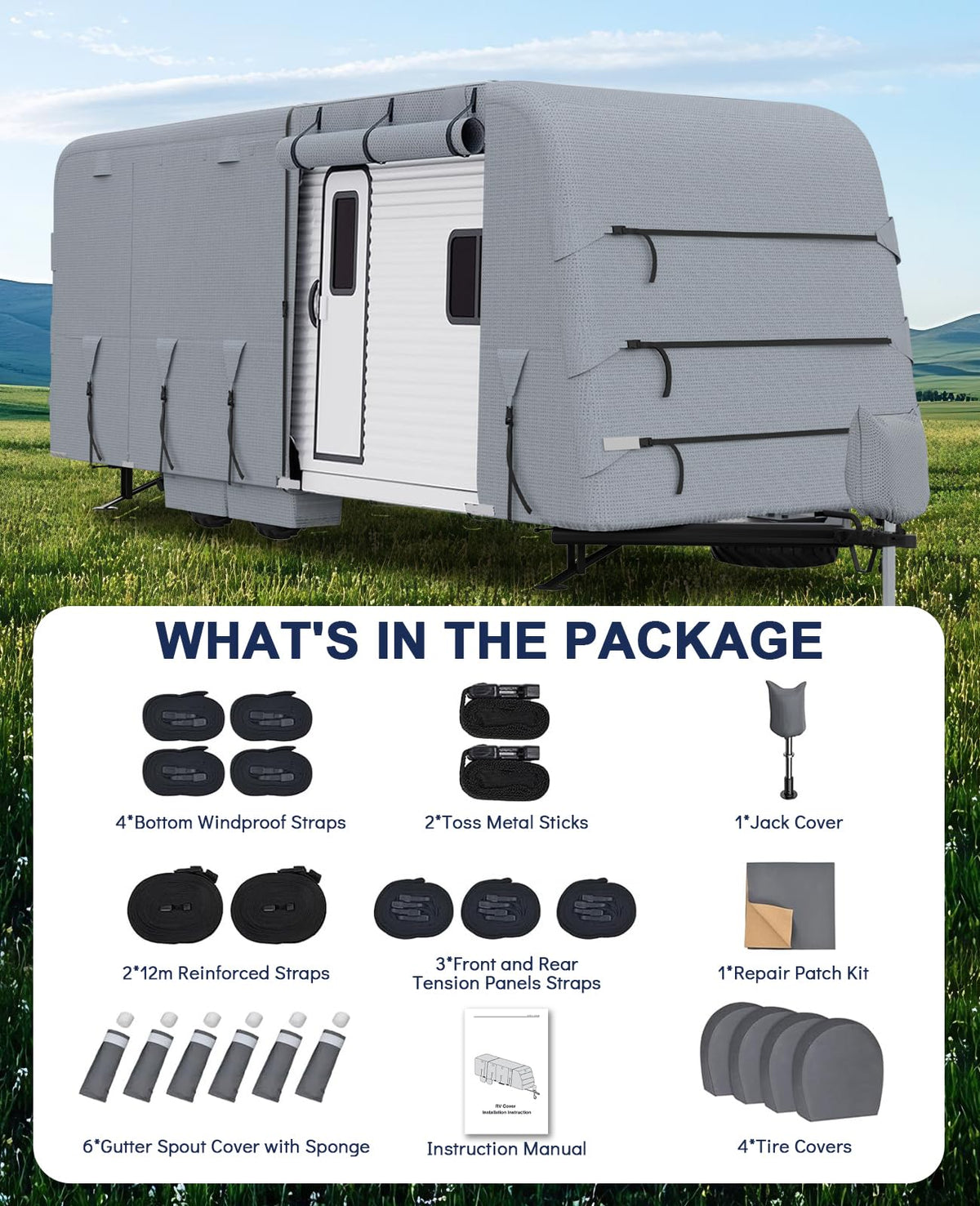 Garvee Wohnmobil-Abdeckung für 7,3 × 2,7 × 2,7 m Wohnwagen, Extra Dick, Wasserdicht, reißfestes Material, Grau, Outdoor-Schutz