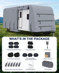 Garvee Wohnmobil-Abdeckung für 10 × 2,7 × 2,7 m Wohnwagen, Extra Dicke Wasserdichte Rip-Stop Schicht, Inklusive Reifenabdeckungen & Reparaturflicken, Grau, Outdoor-Schutz