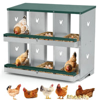 Garvee 2-stöckiges Legenest für Hühner, 6 Fächer, Hühnernistkasten aus verzinktem Stahl mit Eierauffangschale & Lüftungslöchern, für Hennen & Geflügel
