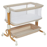 Garvee 3-in-1 Baby Beistellbett, höhenverstellbares Babybett mit Rollen, Moskitonetz, atmungsaktiven Netzseiten und Aufbewahrungskorb, Beige - Beige