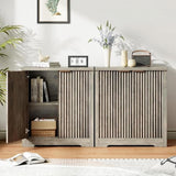 Garvee Sideboard 2er-Set je 76 x 39 x 83 cm, moderne Kommode mit geriffelten Türen und verstellbaren Einlegeböden, Aufbewahrungsschrank für Wohnzimmer und Flur - Dunkelbraun
