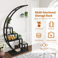 Garvee Pflanzenregal 2er Set, Halbmond Blumenständer mit 5 Ebenen je Regal, Metall Pflanzenständer mit 6 Haken, 142 × 60 × 40 cm, für Wohnzimmer und Balkon