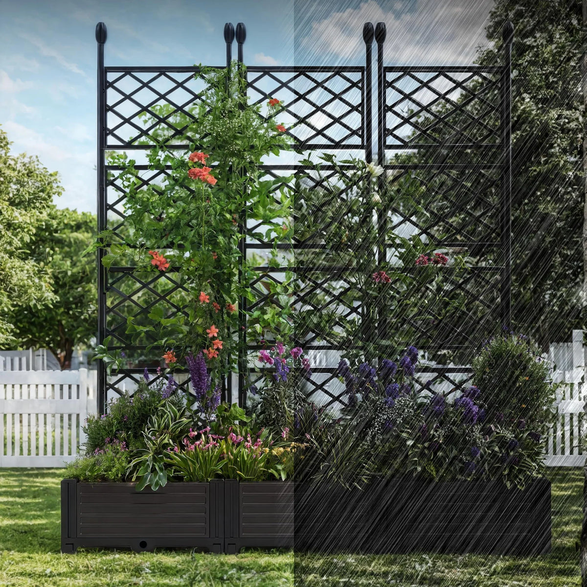 Garvee Hochbeet 3-Teilig Mit Rankgitter, Kunststoff, Windfest, Für Balkon & Garten, 127×160 cm, Schwarz