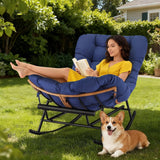 Garvee Papasan Schaukelstühle 2er Set PE-Rattan wetterfest Fußstütze Metallrahmen abnehmbare Kissen Garten Terrasse Wohnzimmer