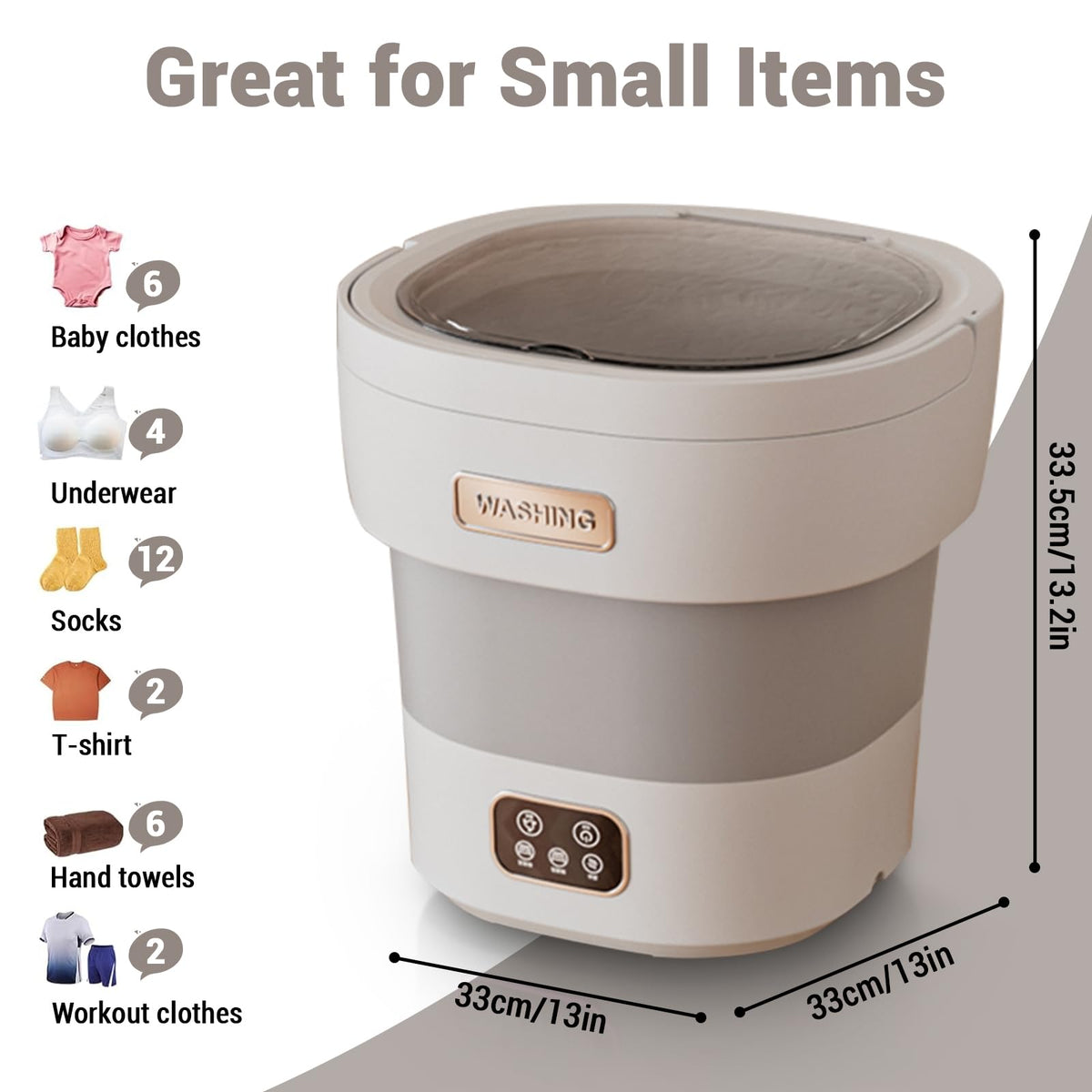 Garvee Mini Waschmaschine 12 L, 2-in-1 Mit Schleuder, Faltbar, Leise, Für Wohnung & Camping, Grau