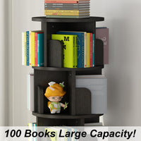GARVEE Drehbares Bücherregal 360°, 4 Ebenen, 40 × 40 × 130 cm, Holz & Metall, Schwarz – für Wohnzimmer & Büro