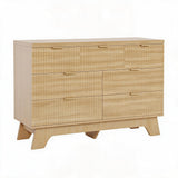 Garvee Mid-Century Kommode mit 7 Schubladen geriffelte Eiche-Optik goldene Griffe Engineered Wood Metall-Schienen Schlafzimmer Wohnzimmer