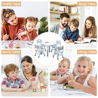 Garvee Kindertisch-Set, 1 Tisch + 4 Stühle, höhenverstellbar, mit Rückenlehne, pflegeleicht, Grau