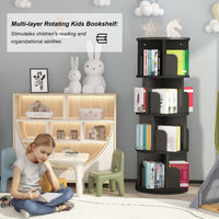 GARVEE Drehbares Bücherregal 360°, 4 Ebenen, 40 × 40 × 130 cm, Holz & Metall, Schwarz – für Wohnzimmer & Büro