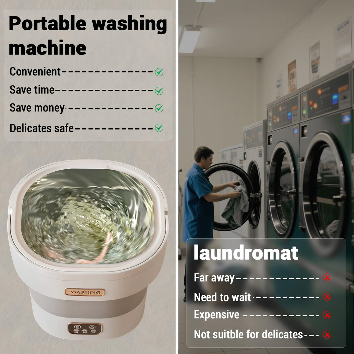Garvee Mini Waschmaschine 12 L, 2-in-1 Mit Schleuder, Faltbar, Leise, Für Wohnung & Camping, Grau