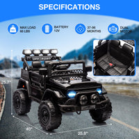 Garvee Schwarz Kinder Elektroauto Geländewagen 12V mit Fernbedienung, 2-Sitzer, 5 km/h, Musik & LED-Lichter, 3-5 Jahre