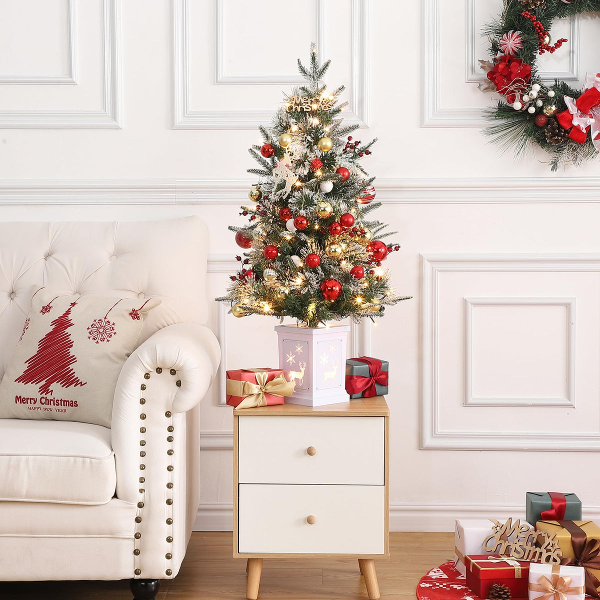 Garvee Weihnachtsbaum künstlich 1 Stück – 3ft, 78 Faseroptik LED, 8 Lichtmodi, Elch-Basis