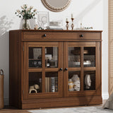 Garvee Sideboard 90 x 40 x 78 cm in Rotnussbaum-Optik mit Glastüren, Schublade und verstellbarem Einlegeboden, Küchenbuffet für Esszimmer und Wohnzimmer - Rotnussbaum