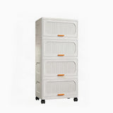 Garvee Aufbewahrungsbox mit Frontöffnung, 4 Ebenen, faltbar & stapelbar, PP Aufbewahrungsbox mit Deckel und Rollen, 65 × 28 × 102 cm, Weiß