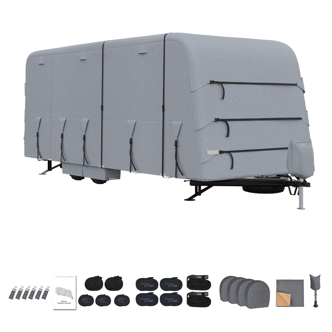 Garvee Wohnmobil-Abdeckung für 8,2 × 2,7 × 2,7 m Wohnwagen Extra Dick Wasserdicht reißfestes Material Grau Outdoor-Schutz