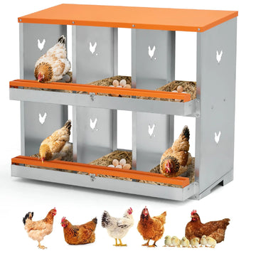 Garvee 2-stöckiges Legenest für Hühner, 6 Fächer, Hühnernistkasten aus verzinktem Stahl mit Eierauffangschale & Lüftungslöchern, für Hennen & Geflügel